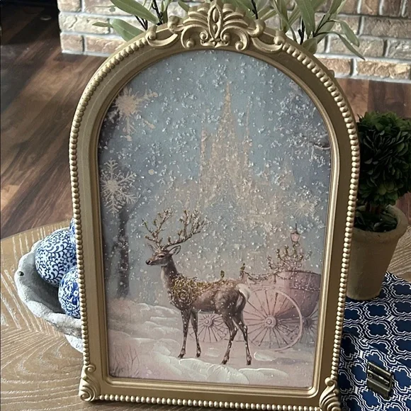 NEW! Royal Castle Carriage & Reindeer Gold Framed Winter Wonderland Wall Art - Picture 9 of 10